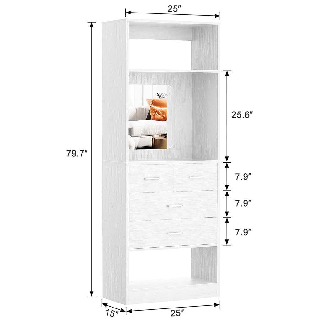 25" Closet System with 4 Drawers and Mirror, 2FT Closet Organizer
