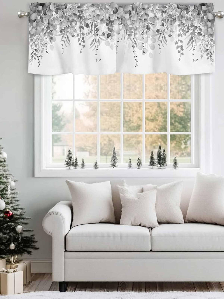 Curtain Valance for Windows Gray Eucalyptus Rod Pocket Valance Window Treatments 1 Panel Watercolor Leaves Short