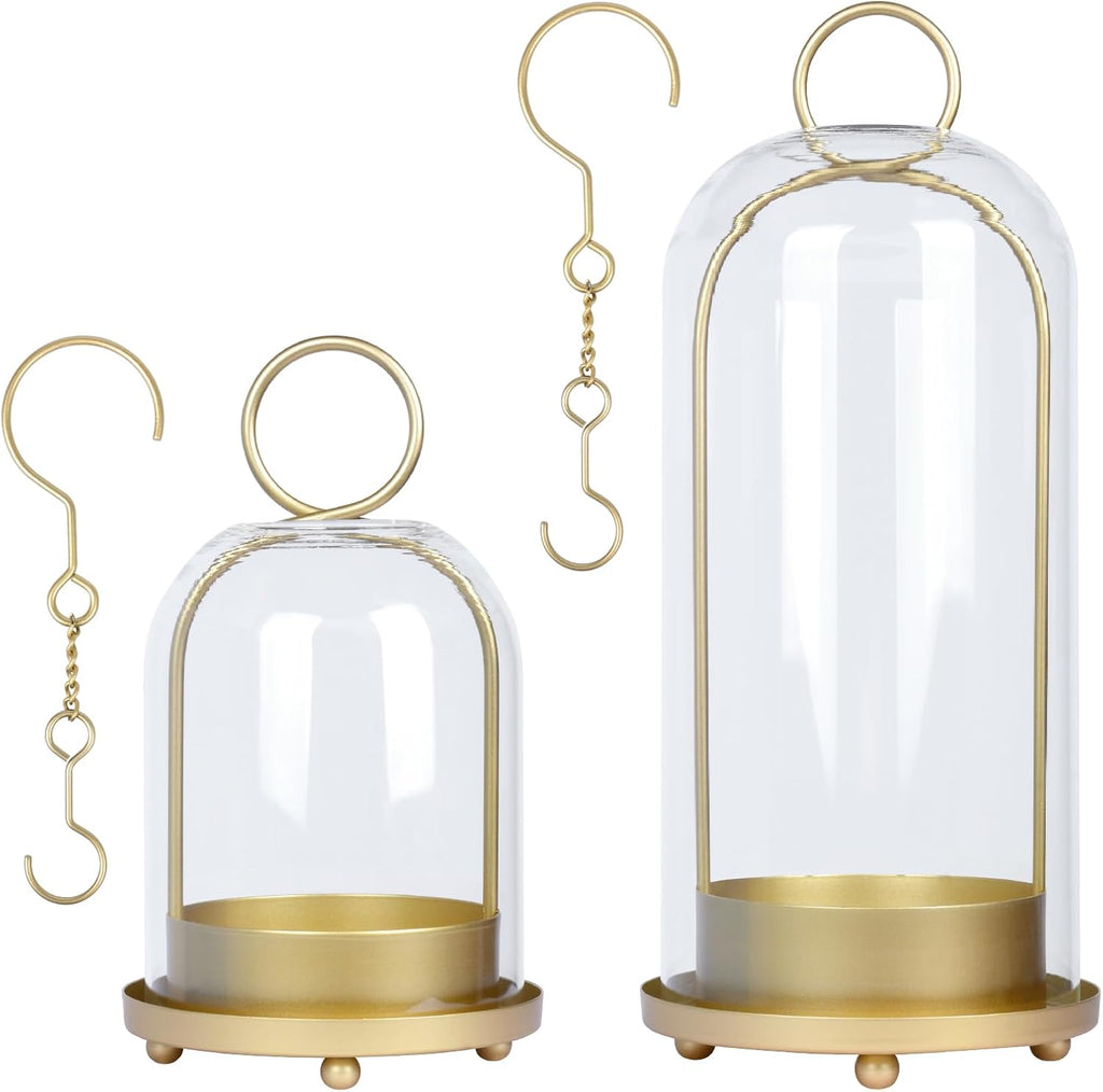 5" & 4" Hurricane Glass Candle Holders, Set of 2 Metal Candle Holder with Handmade Sturdy Glass Dome, Candle Lantern