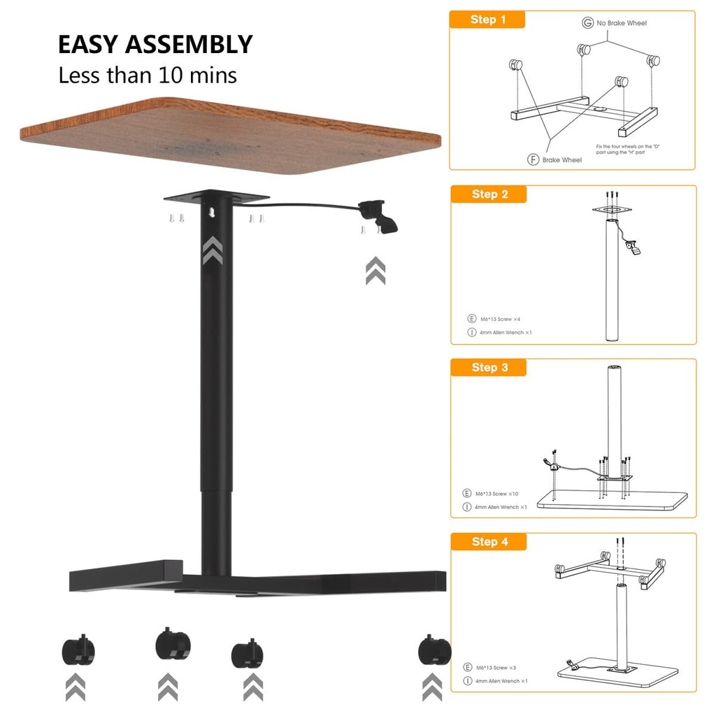 28-Inch Mobile Standing Desk, Adjustable Computer Desk, Portable Standing Desk with Lockable Wheels, Rolling Table