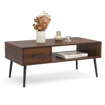 Mid Century Modern Coffee Table with Storage -Walnut
