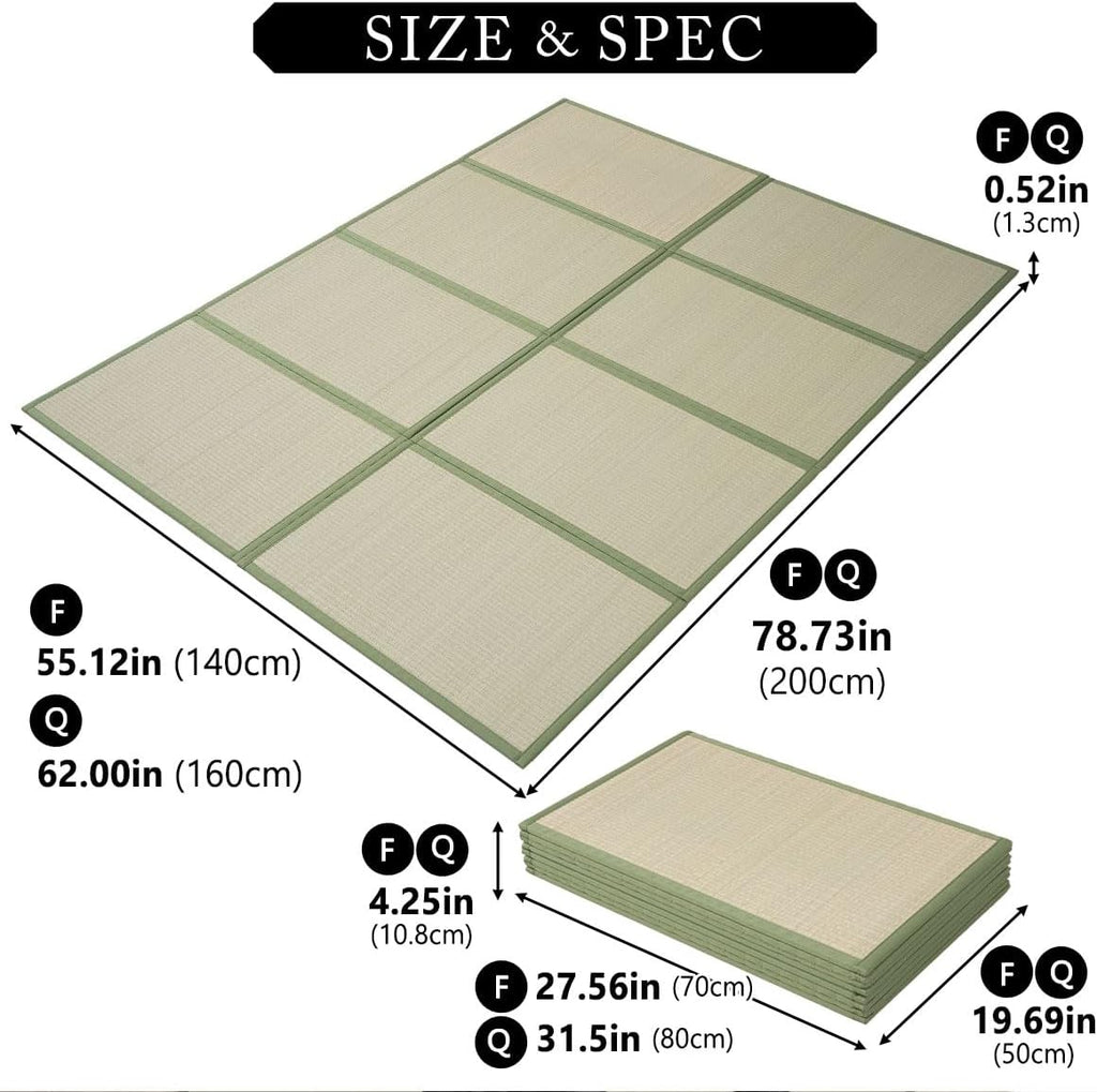 Japanese Tatami Mat Natural Rush Grass (Undyed), Foldable Igusa Mattress Floor Sleeping Japanese Futon Mattress