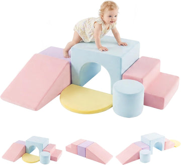 Toddler Climbing Toys Indoor, 6 PCS Foam Climbing Blocks for Baby Crawling Sliding, Soft Play Set for Kids Gym