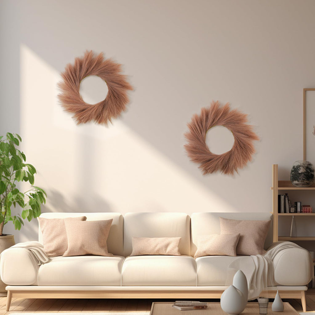 Pampas Grass Wreath 24 Inch Farmhouse Wreath for Front Door Taupe