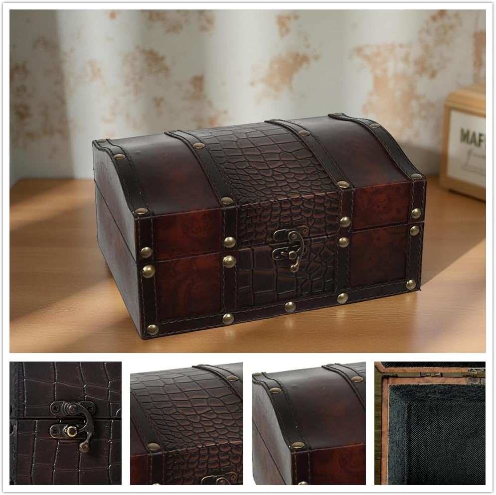 Decorative Wooden Storage Box with Leather Clasp 9 Inch Long. Ideal Gift for Wedding Special Occasion Study Home Den
