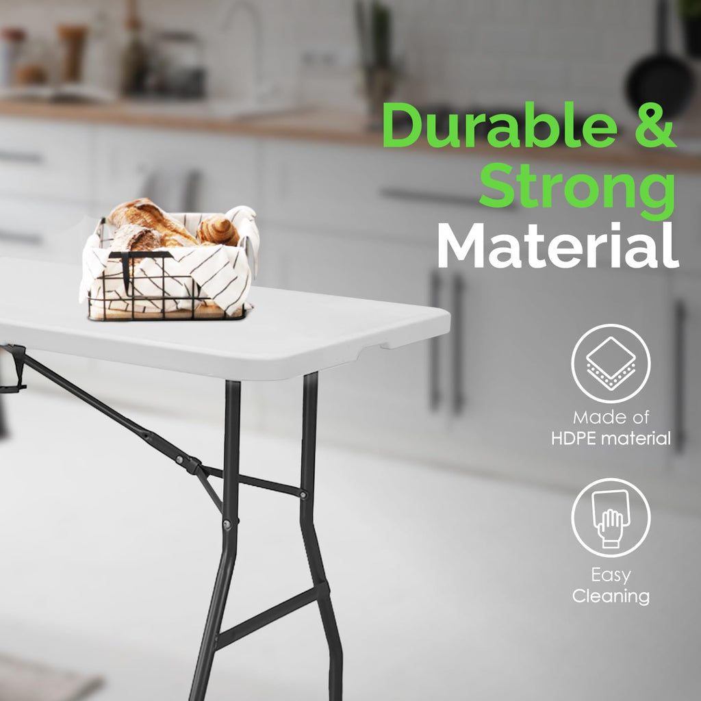 White 8ft Folding Table with Handle | Heavy-Duty Foldable Table | Portable Table for Indoor & Outdoor Use | Perfect