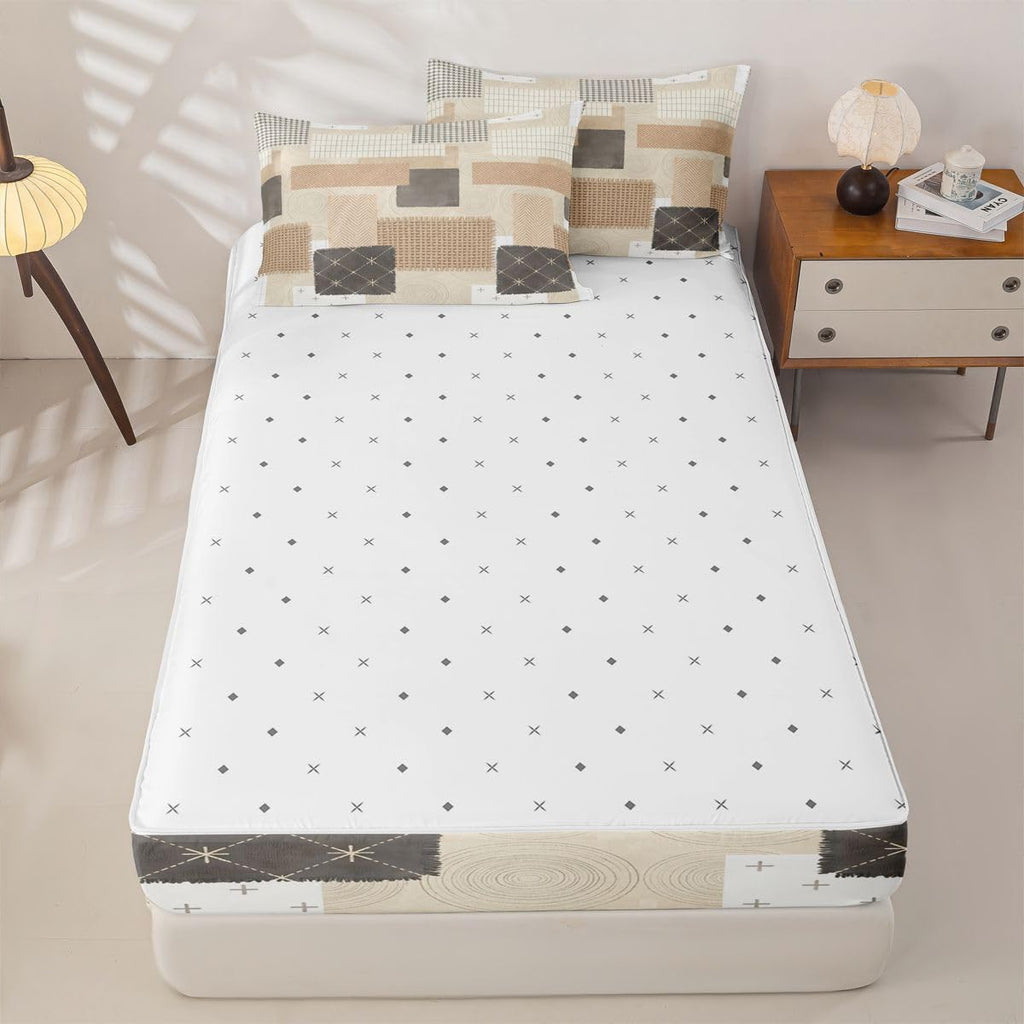 Patchwork Grid Zipper Comforter Set, Boho Abstract Grid Circle Queen Size Bedding Sets, Modern Farmhouse 1 Zipper