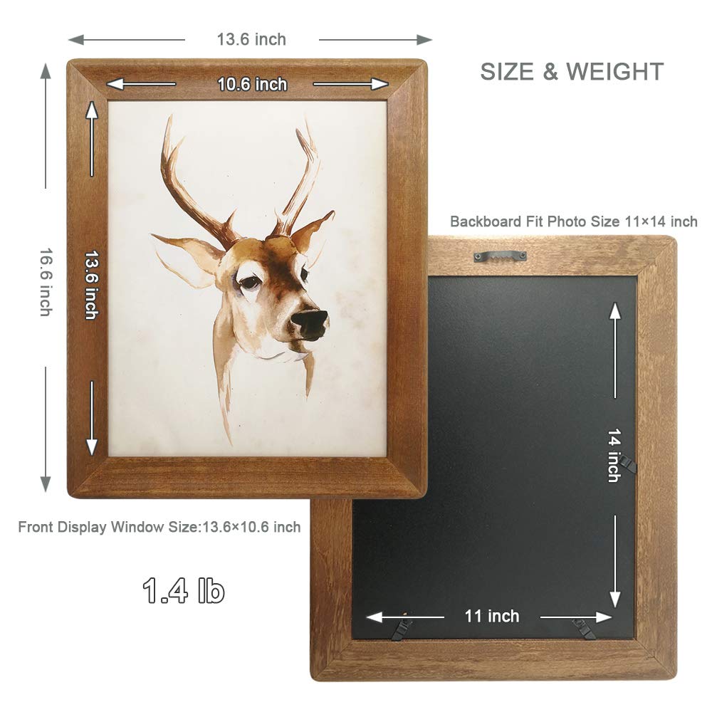 Rustic Picture Frames 11x14, Made of Brown Solid Wood for Wall Mounting Display Photos Diploma Certificate Award