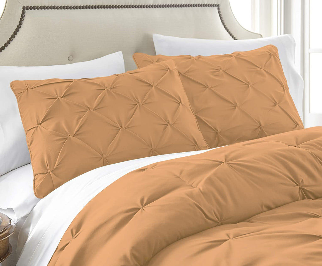 100% Egyptian Cotton 7-Piece Pinch Pleat Pintuck Bedding Comforter Set, 1000 Thread Count (Full, Sand)