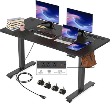 Electric Standing Desk with Power Outlets and USB-C Port, 55 x 24 Inches Adjustable Height Sit Stand Up Desk