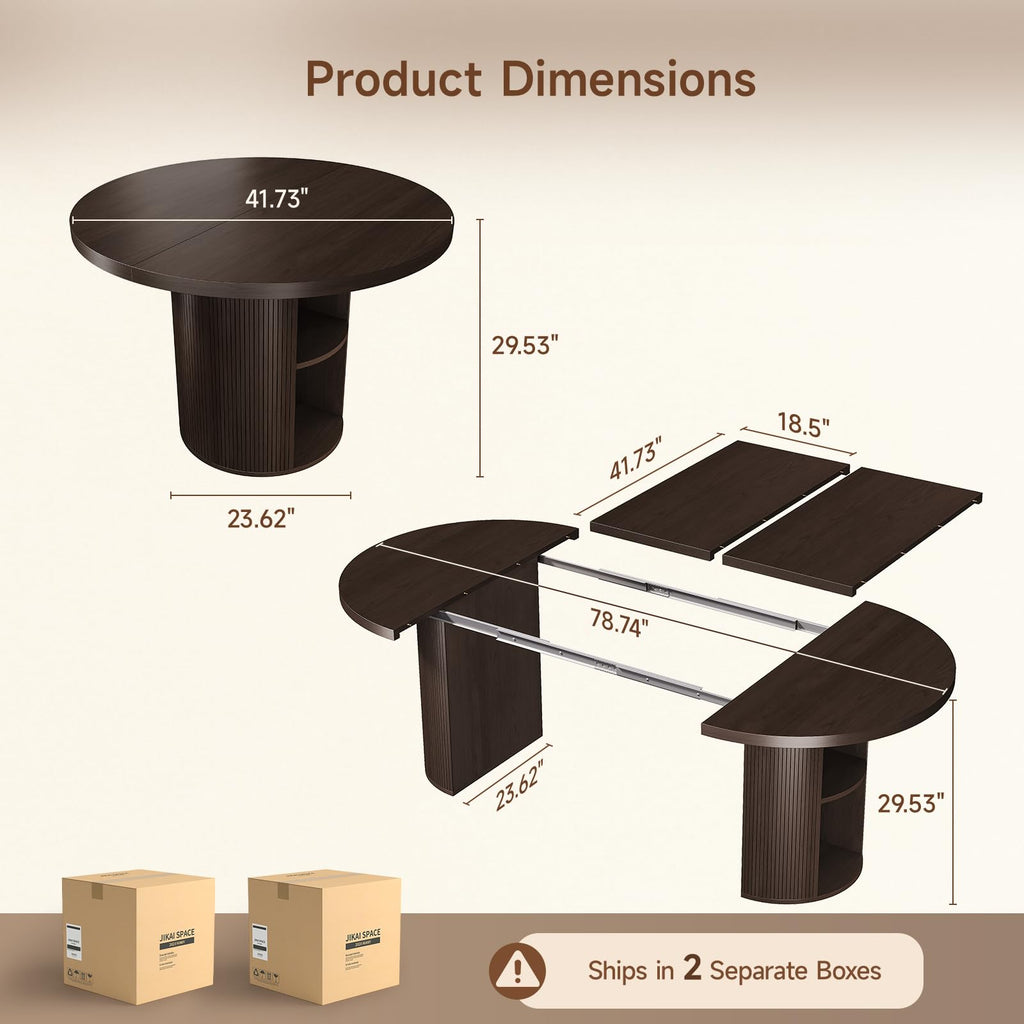 41-78Inch Extendable Dining Table for 4-8, Storage Shelf, Darkbrown