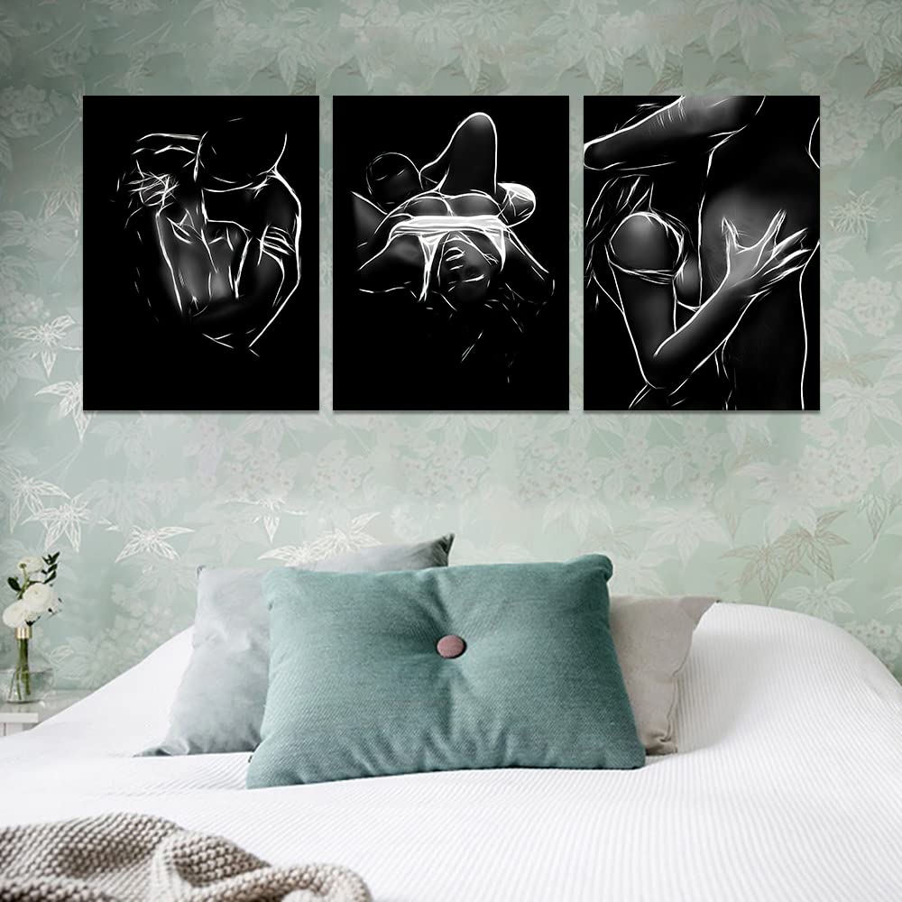 3 Piece Black and White Sexy Abstract Woman Man Canvas Wall Art 12x16 Inch
