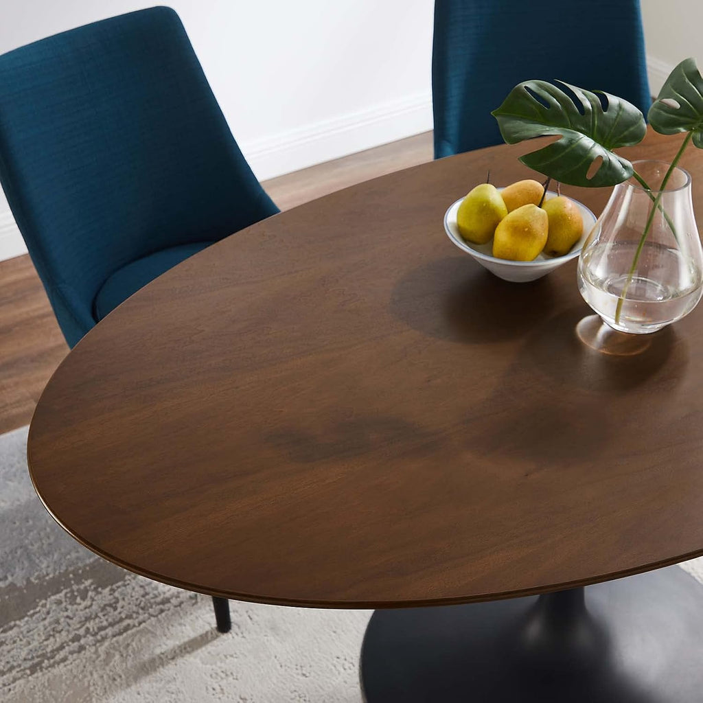 Inspired Tulip Style Oval Pedestal Dining Table — Black Base / Walnut Top, 60″ Oval