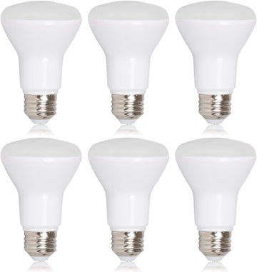 LED BR20 Bulbs, Dimmable, 7W, 600 Lumens, Warm White 3000K, 6 Pack