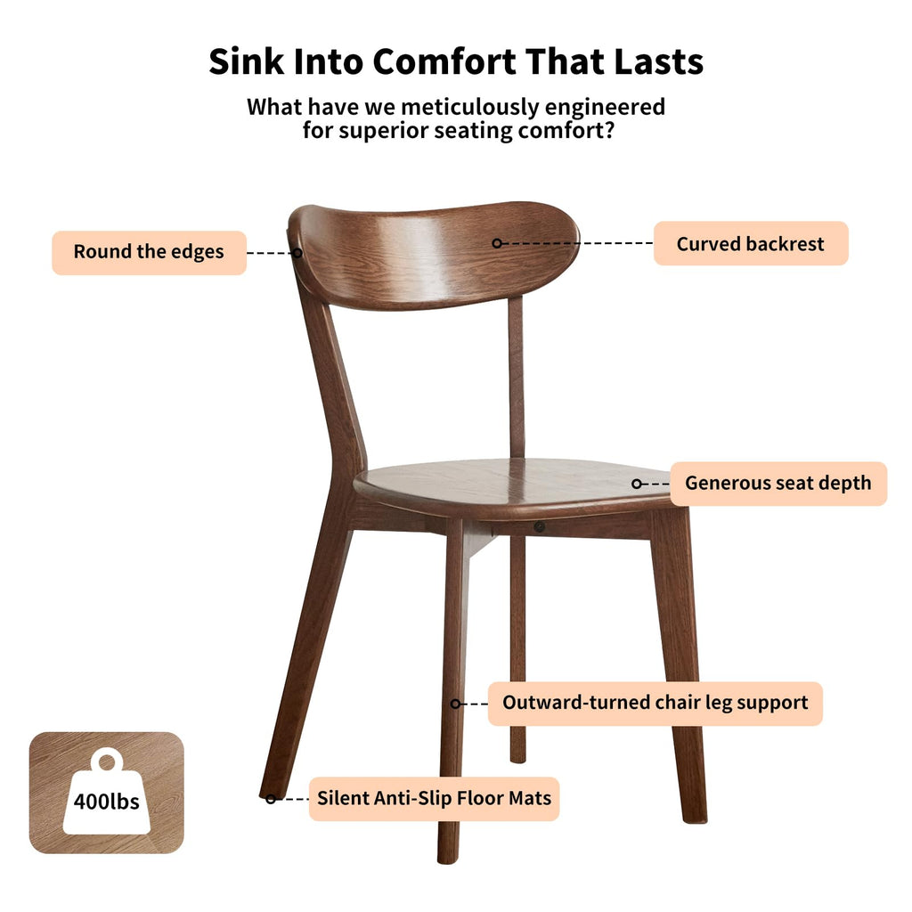Walnut Dining Chairs Set of 2, Solid Oak Wood