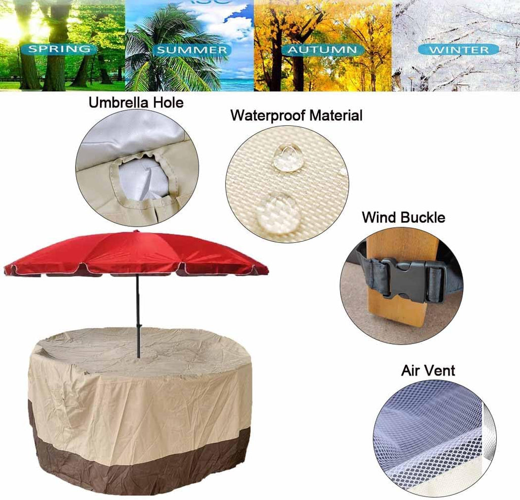 Patio Round Furniture Cover with Umbrella Hole Waterproof Outdoor Table Chair Cover for Garden Lawn Furniture Set &