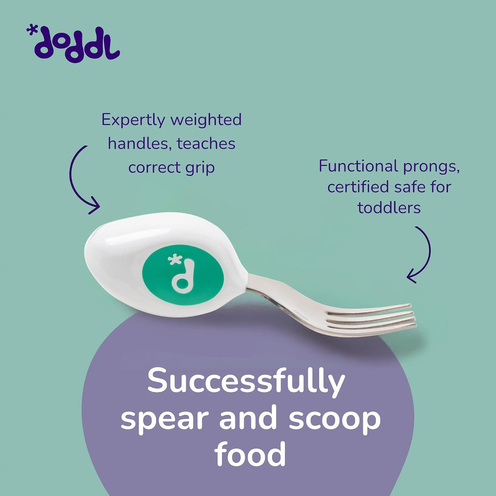 Toddler Utensils, Ergonomic Fork and Spoon Set for Self Feeding, Stainless Steel Silverware for 1-3 Year Olds, BPA