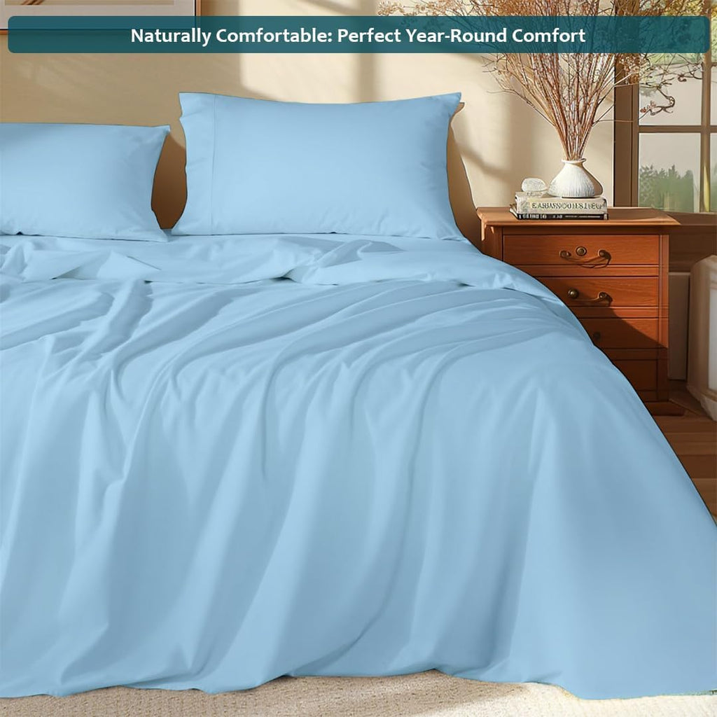 Full XL Size Bed Sheets Set - Luxury 338 Thread Count 100% Egyptian Cotton Sateen, Cooling Sheets, Deep Pockets with