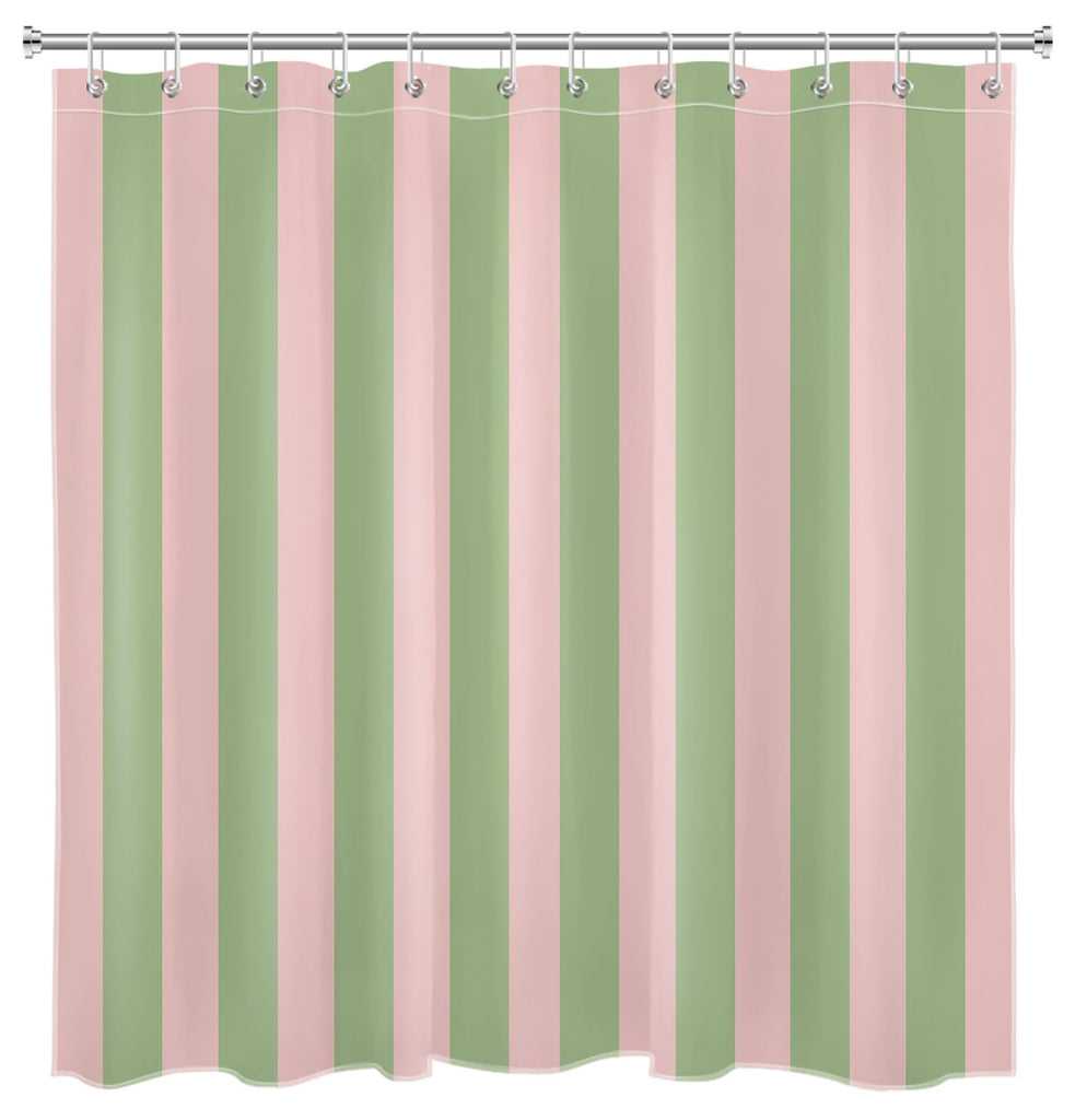 Pink and Green Striped Set Modern Abstract Minimalist Vertical Stripe Bathroom Curtains Shower Set Vintage Aesthetic