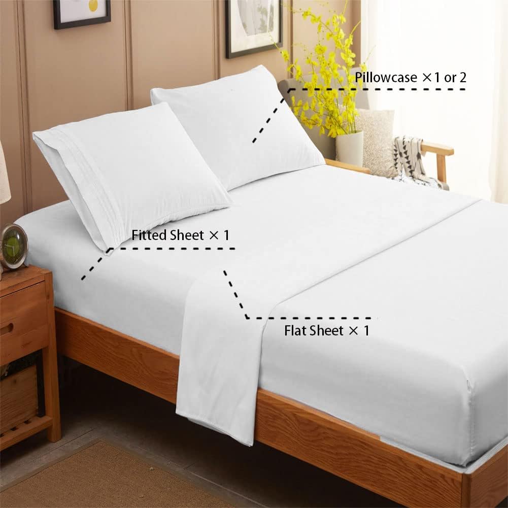 Bed Sheet Set Super Soft Microfiber 1800 Series Luxury Egyptian Sheets 16-Inch Deep Pocket Wrinkle and Hypoallergenic-4 Piece(Queen White)
