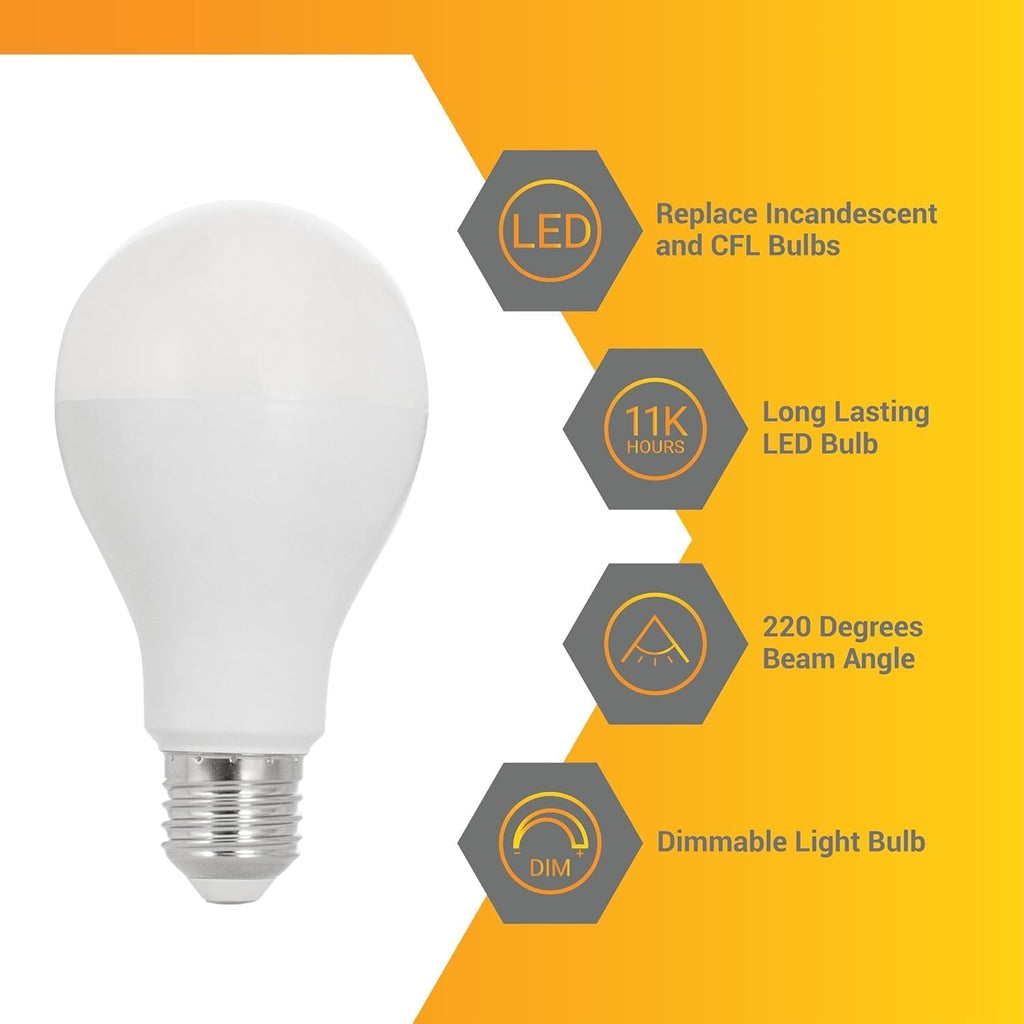 A21 LED Light Bulb 18W (150W Equivalent) Energy Efficient E26 Standard Medium Base 2600 High Lumen 11,000-Hour