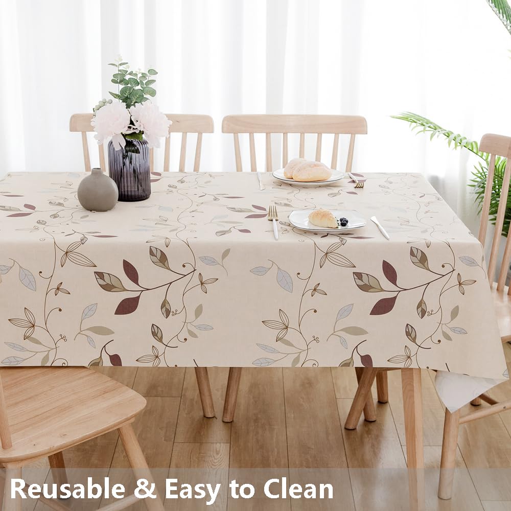Heavy Duty Vinyl Tablecloth Beige Plastic Table Cloth Waterproof Wipeable Oilcloth Tablecloths for Rectangle Tables