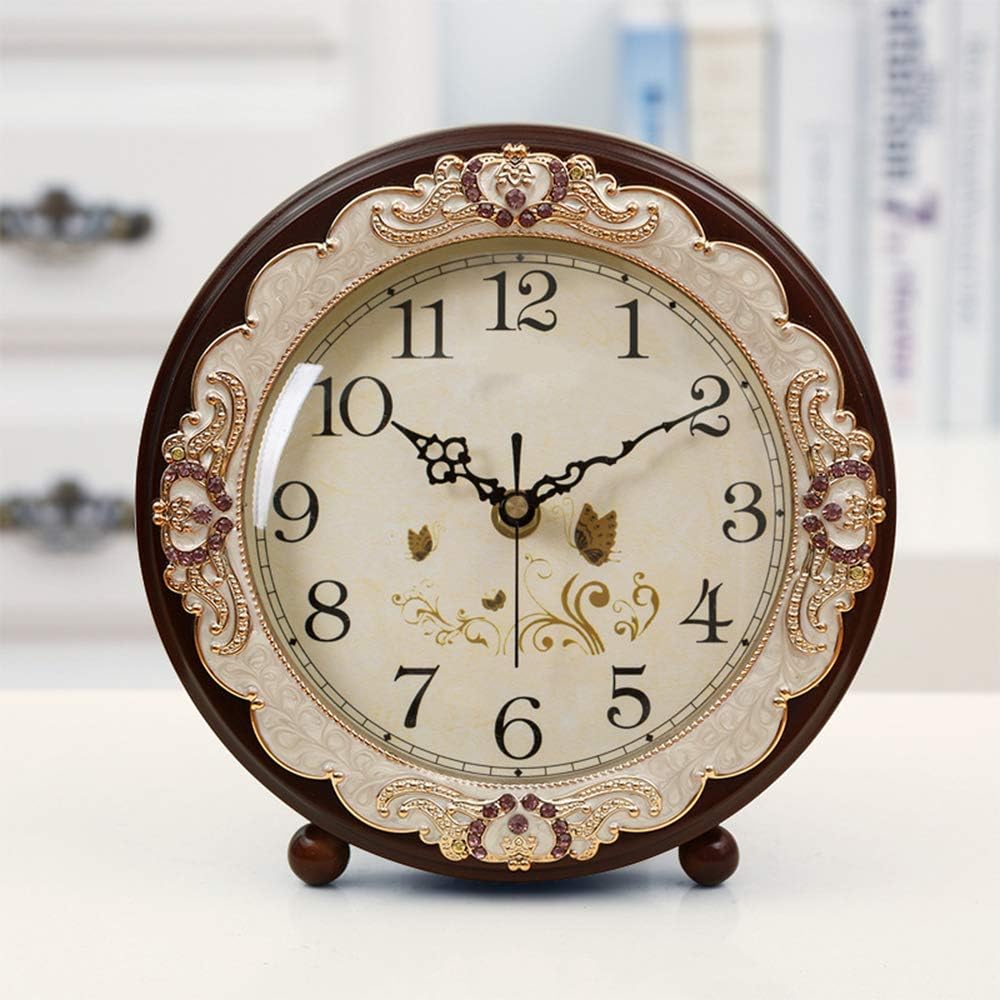 Justup Vintage Table Clock, Retro Non-Ticking European Style Beside Desk Clock Battery Operated Silent Quartz Movement