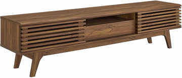 Render 70" Mid-Century Modern Low Profile Entertainment TV Stand, 70 Inch, Walnut Walnut