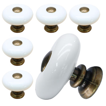 6pcs White Ceramic Cabinet Knobs, Large Round Drawer Knobs
