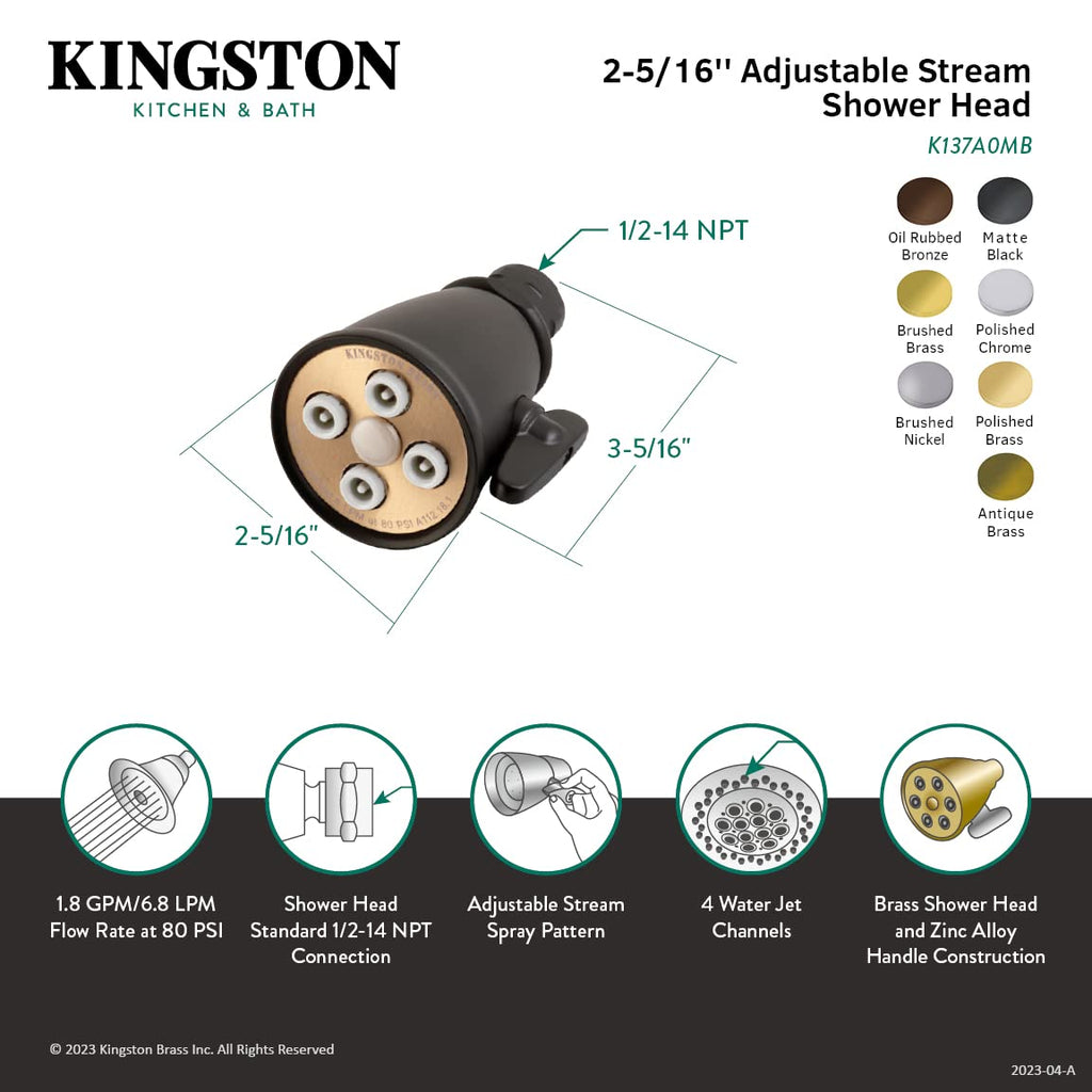 K137A3 Adjustable Jet Spray Brass Shower Head, Antique Brass