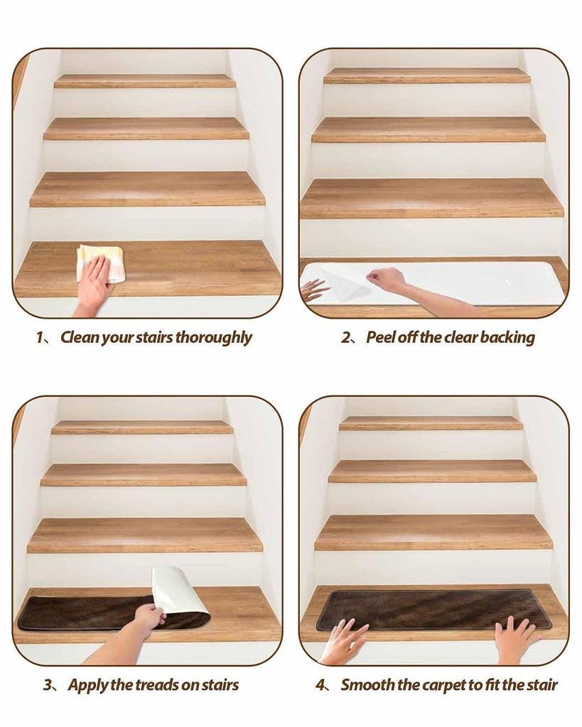 Rustic Wood Stair Treads for Wooden Steps Indoor, Non-Slip Stair Treads Carpet Peel & Stick Self-Adhesive Staircase
