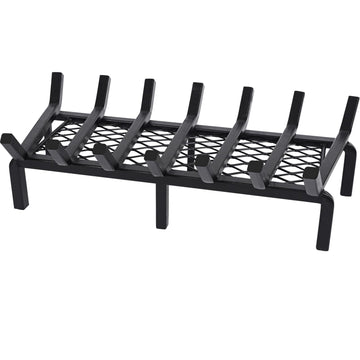 24 Inch Fireplace Grate with Ember Retainer, Cast Iron Fireplace Log Grate, Fireplace Log Holder, Heavy Duty Solid Steel