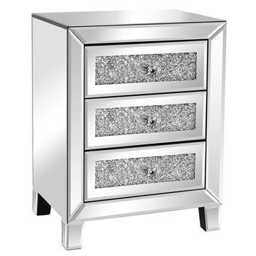 Mirrored Nightstand with 3 Drawers Modern End Table Bed Side Table with Mirrored Finish, 17.72-inch W x 13.78-inch D