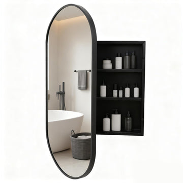 20"x32" Brushed Black Medicine Cabinet with Mirror Aluminum Alloy Frame