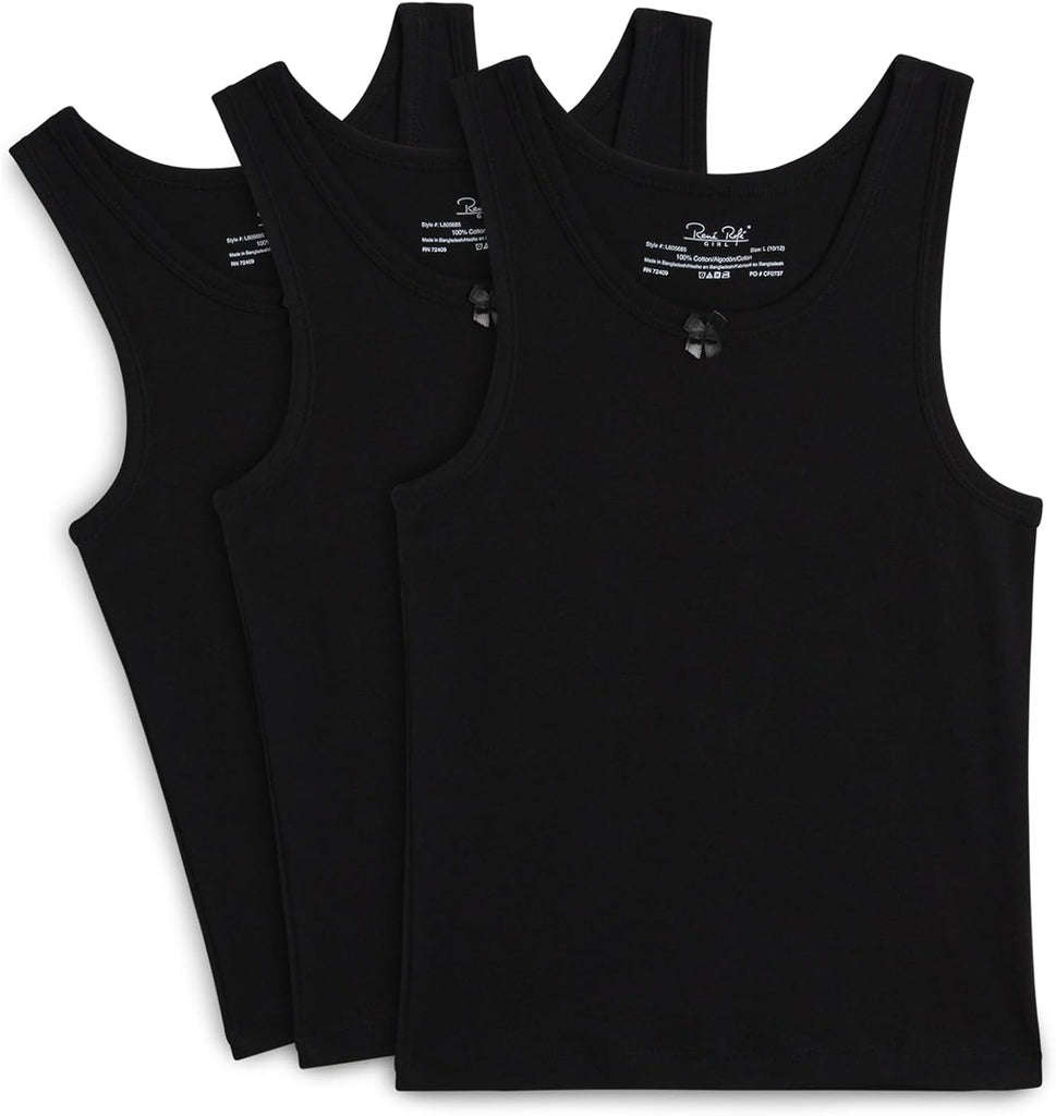 Girls Tank Tops 3 Pack 100% Cotton Scoop Neck Sleeveless