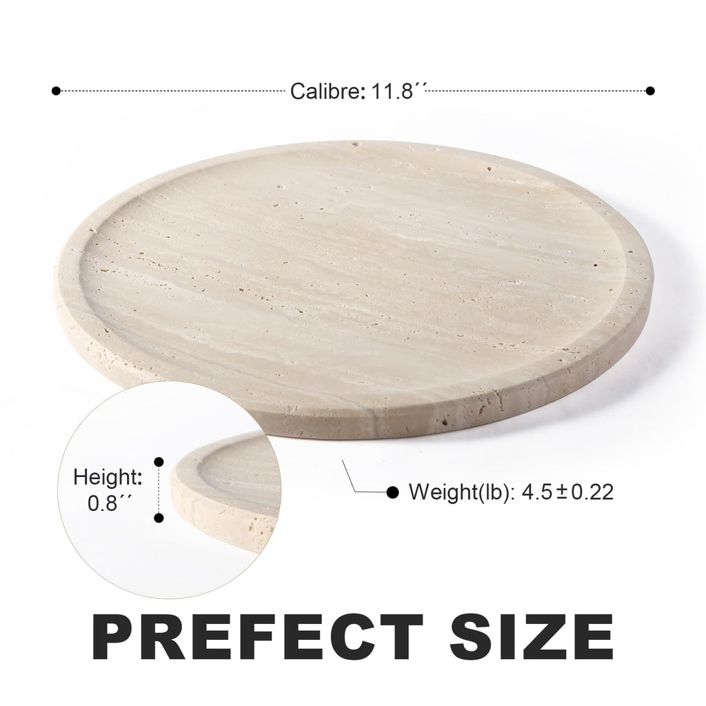 Travertine Tray, 11.8" Marble Round Serving Tray and Coffee Table, Bathroom Trays for Counter, Decorative Vanity