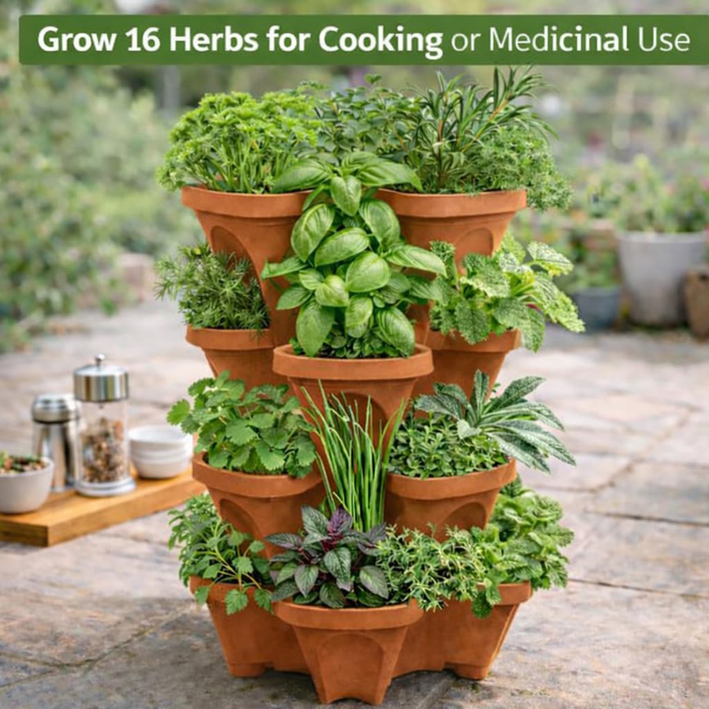 Vertical Garden Planter 4 Tier Stackable System 16 Plants, Space Saving Herb, Strawberry & Food Crop Planter with