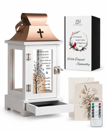 Memorial Lantern with Drawer, Sympathy Gift for Loved One