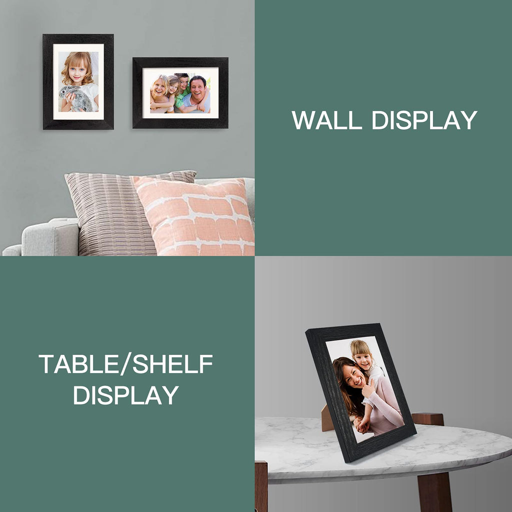4x6 Picture Frame Black Wood Pattern Set of 4, Display Pictures 3.5x5 with Mat or 4x6 Without Mat, Horizontal and