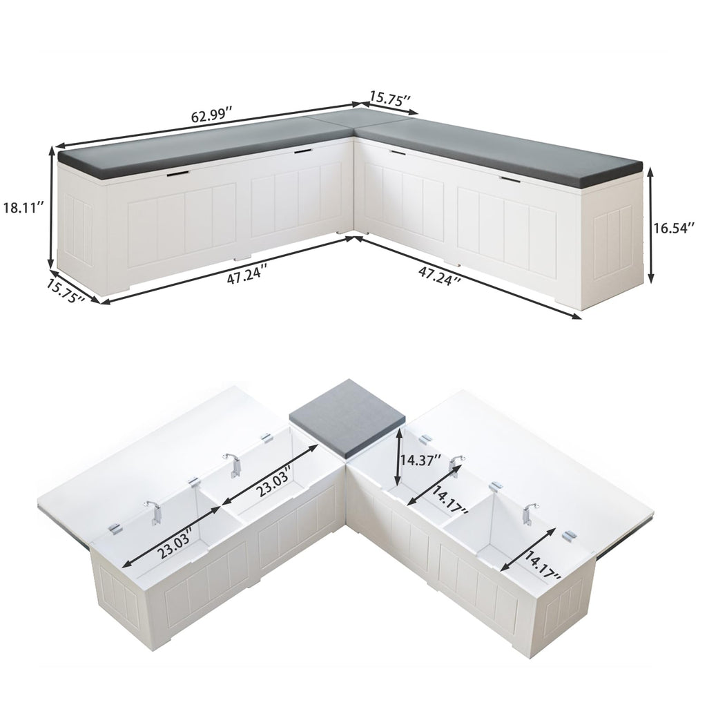 L Shaped Corner Storage Bench with Cushion, Breakfast Nook Bench, Kitchen Banquette Dining Seating with Hidden