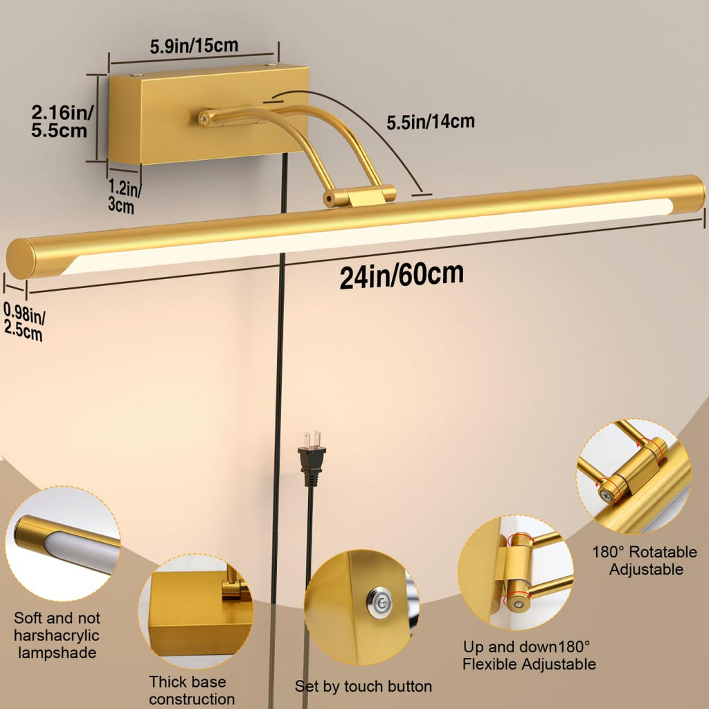 Plug in Picture Light for Wall Mural Art Light with On/Off Switch, 3000K Warm White Brightness Adjustable Gallery