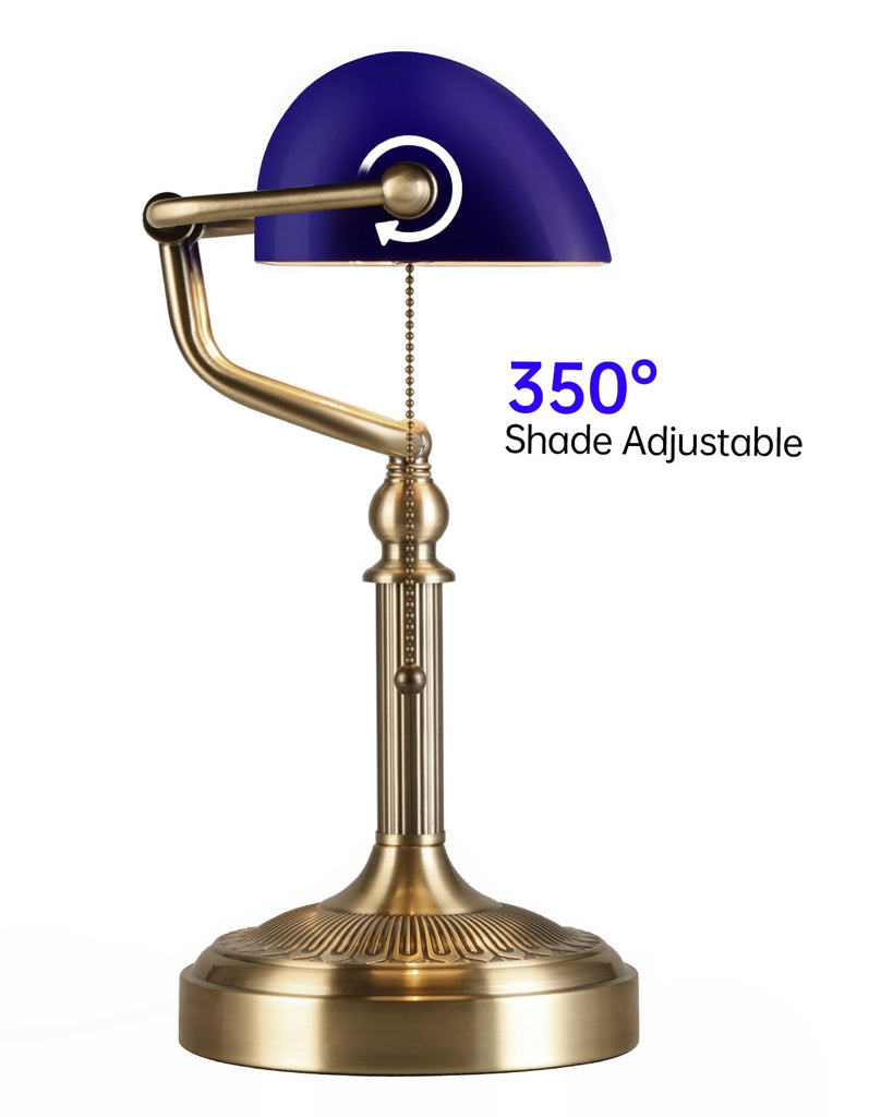 Blue Glass Bankers Desk Lamp, Plug in