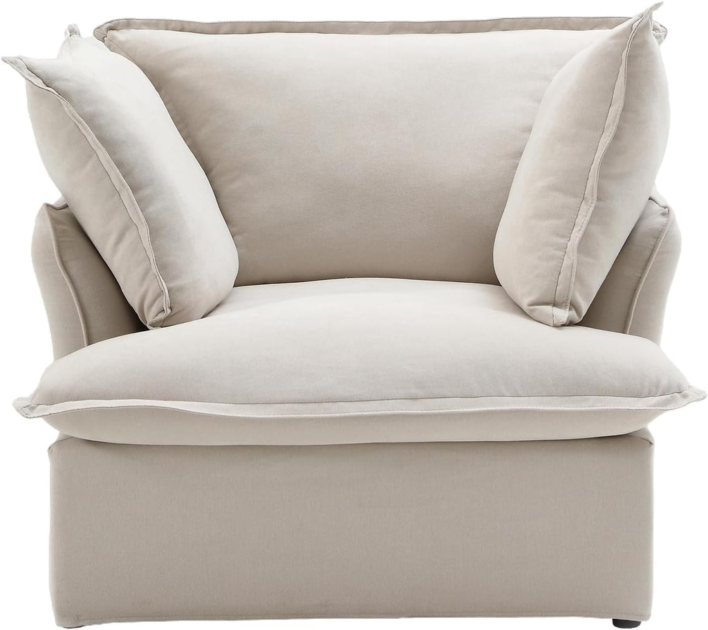 Comfy Couch Chair with Thick Cushion, Single Accent Chair Deep Seat Sofas Couches, Hemp Velvet Sofa Furniture for Small Spaces, Living Room, Bedroom, Office, Apartment, Beige A124-B0CZ8QLKN2