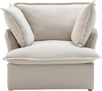 Comfy Couch Chair with Thick Cushion, Single Accent Chair Deep Seat Sofas Couches, Hemp Velvet Sofa Furniture for Small Spaces, Living Room, Bedroom, Office, Apartment, Beige A124-B0CZ8QLKN2