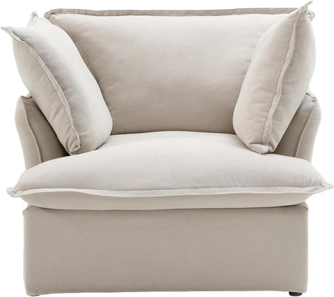 Comfy Couch Chair with Thick Cushion, Single Accent Chair Deep Seat Sofas Couches, Hemp Velvet Sofa Furniture for Small Spaces, Living Room, Bedroom, Office, Apartment, Beige A124-B0CZ8QLKN2