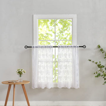 Vintage Lace Curtains 36 inch Length Country White Cafe Kitchen Sheer Short Curtain Panels - 2 Panels 26 x 36 Inch