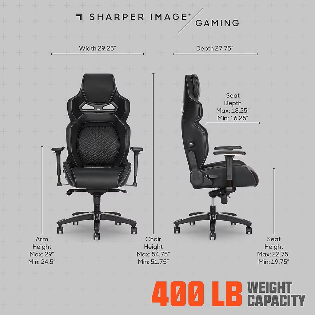 Sharper Image SGX300 Faux Leather Ergonomic Racing Gaming Chair, Black
