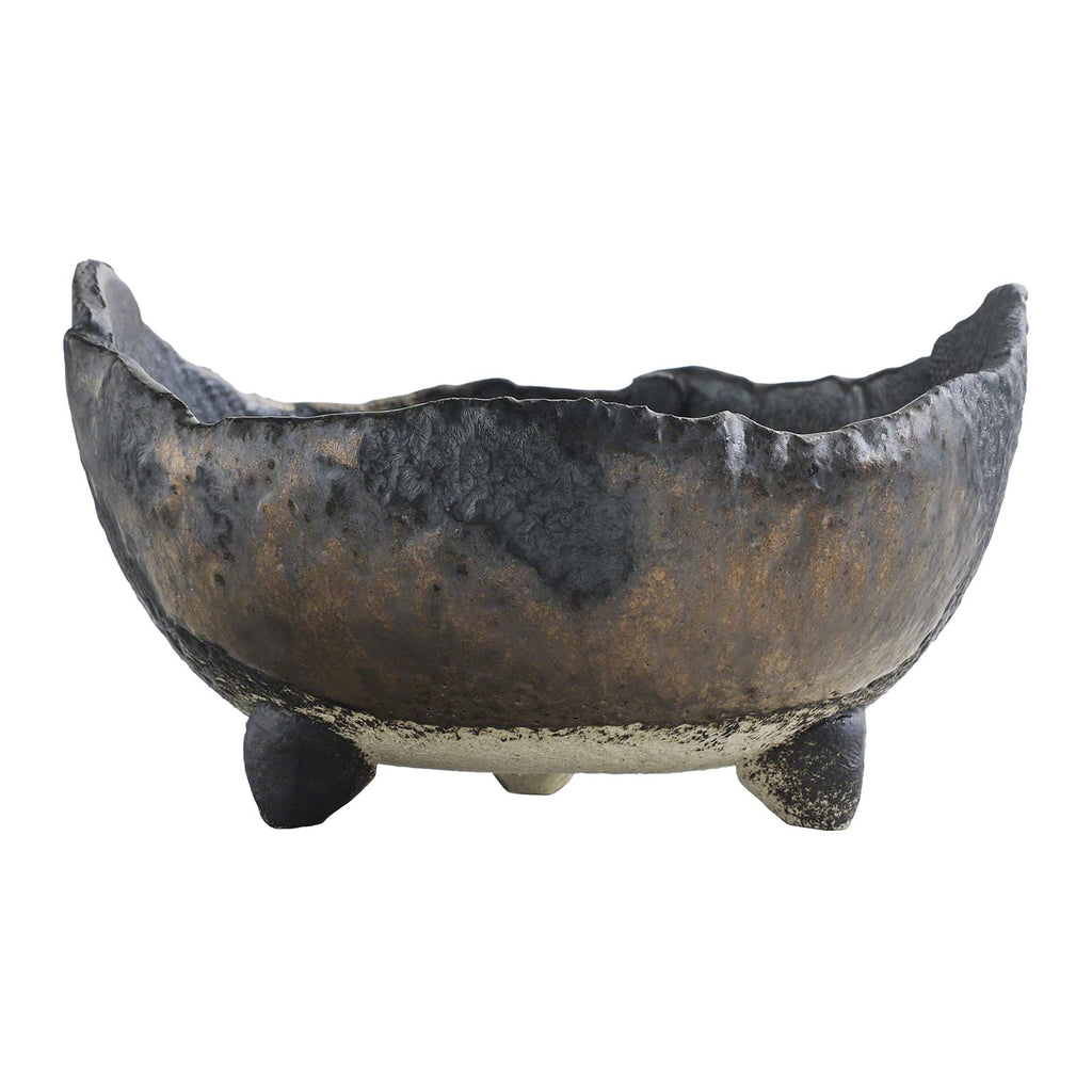 Banko Crescent Bonsai Pot 4.7in, Handmade, Black and Gold