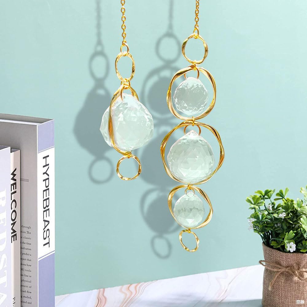 2 Pcs Crystal Suncatcher Wind Chimes for Outside,Crystal Suncatcher Prisms Hanging Outdoor Wind Chimes