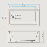 Drop-In Bathtub 60 x 30 inch Acrylic Alcove Tub with Left Hand Drain and Skirted Apron, White Soaking Tub for